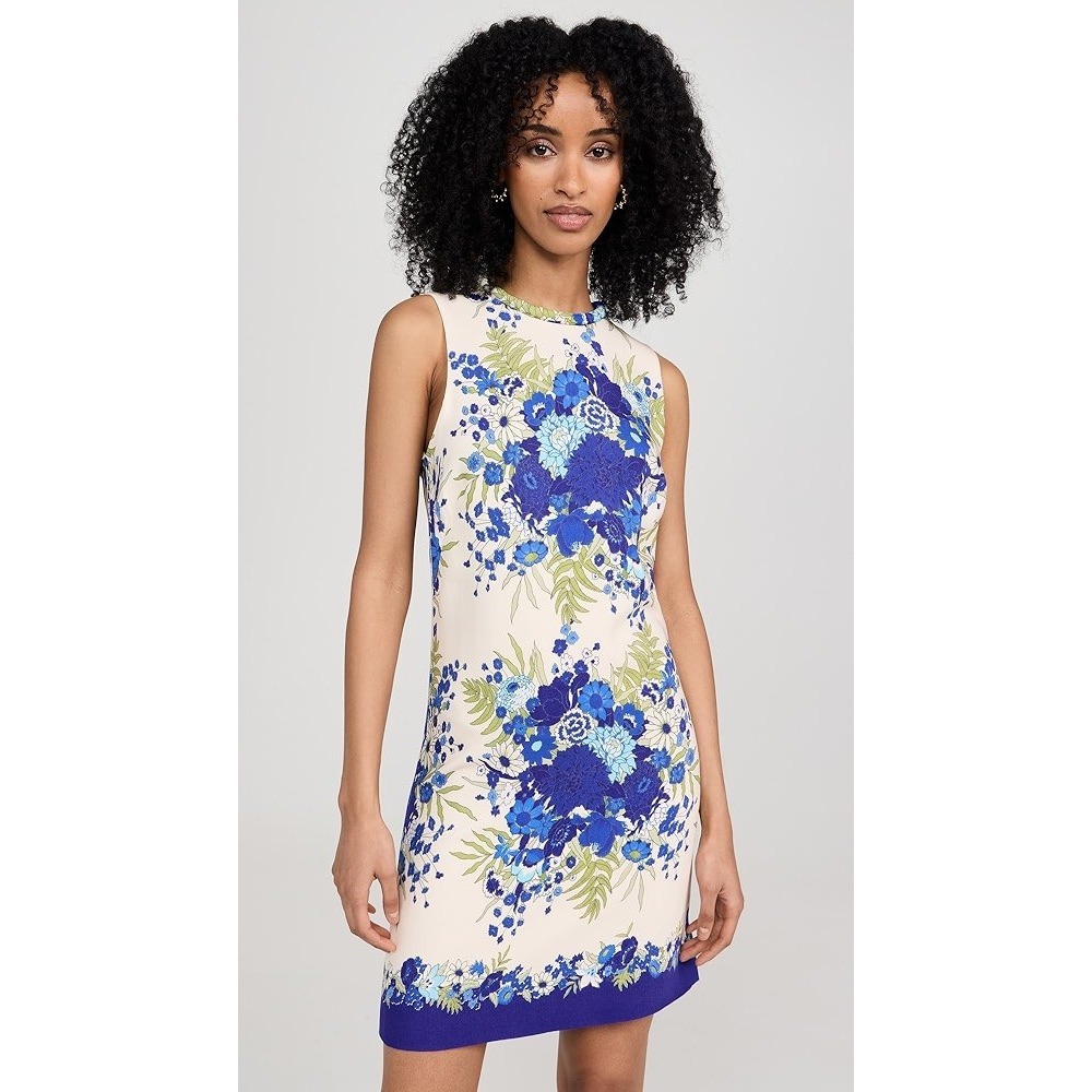 Cara Cara Mackenzie Mini Shift Dress Cream Blue Floral Sleeveless Botanical Sz S